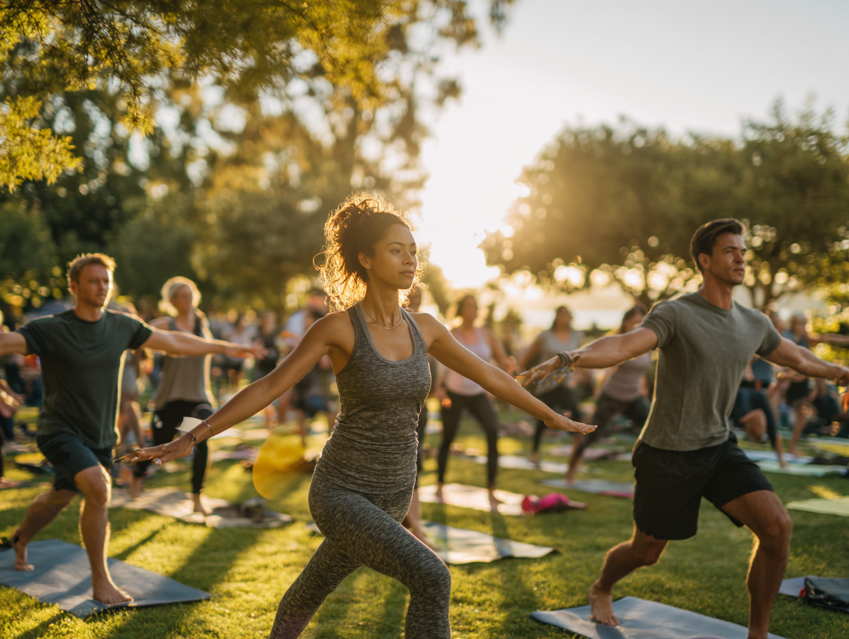 Команда тренерів різного віку працює з клієнтами в сучасному фітнес-центрі